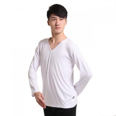 35331- 丝光棉前V滚边领长袖